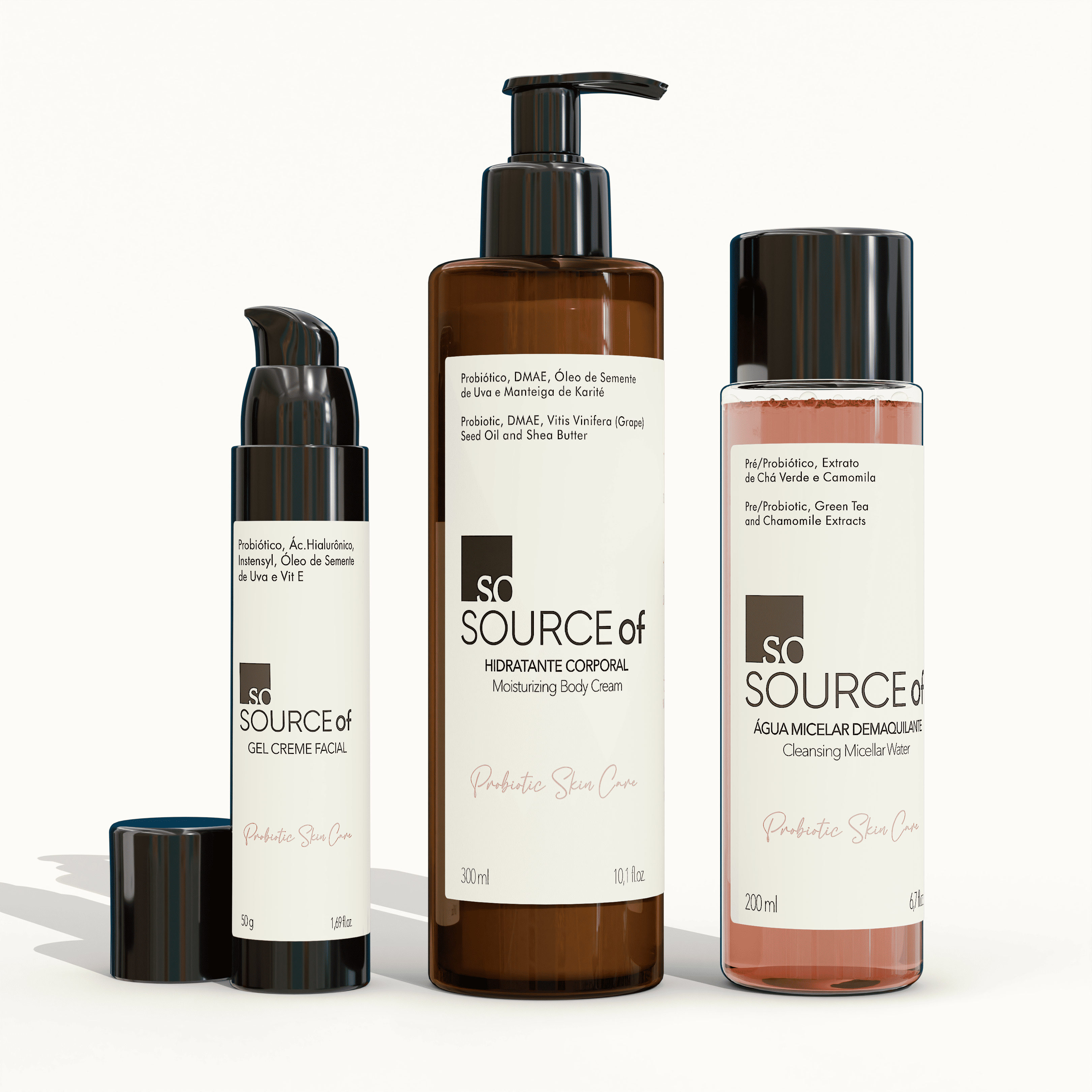 Rotina Completa - Hidratante Corporal, Gel Creme Facial e Água Micelar - Source Of